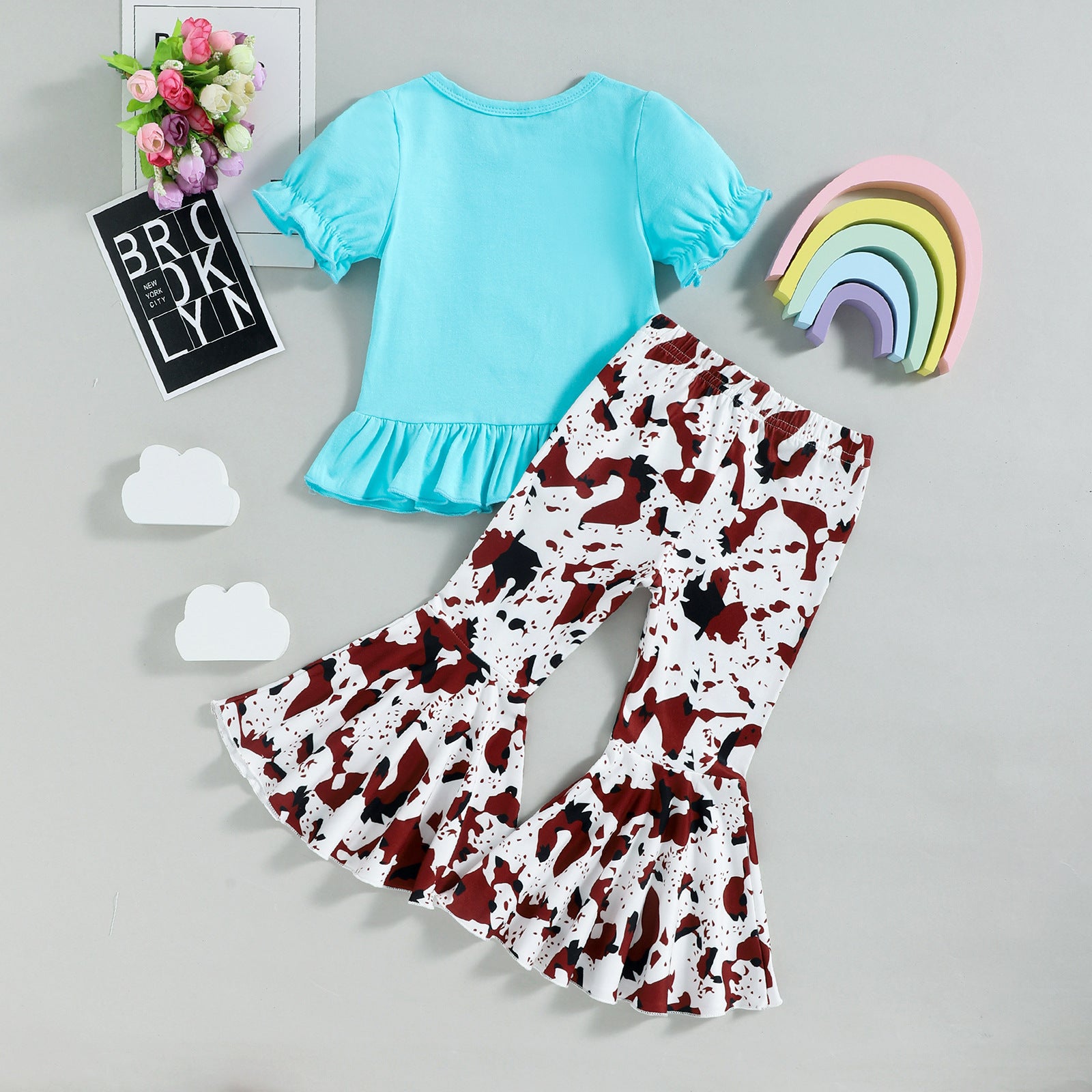 Wholesale Children's Leopard Print Cotton Flared Pants Two-piece Set